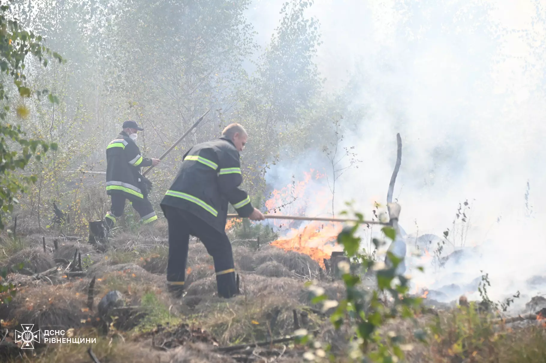 На Рівненщині рятувальники продовжують ліквідовувати пожежу сухої трави та чагарників